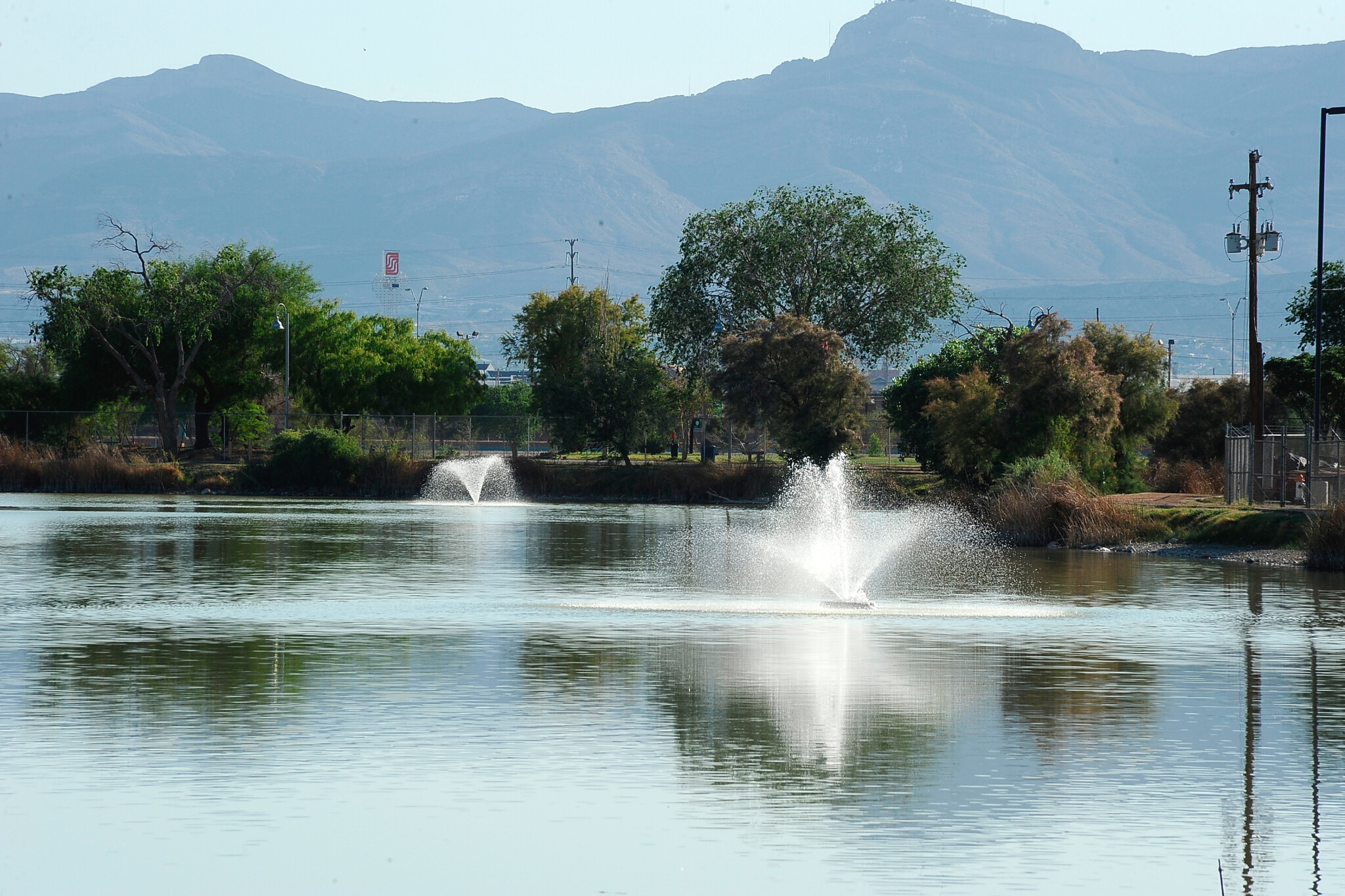 Fountains in the lake at Ascarate Park - DIGIE