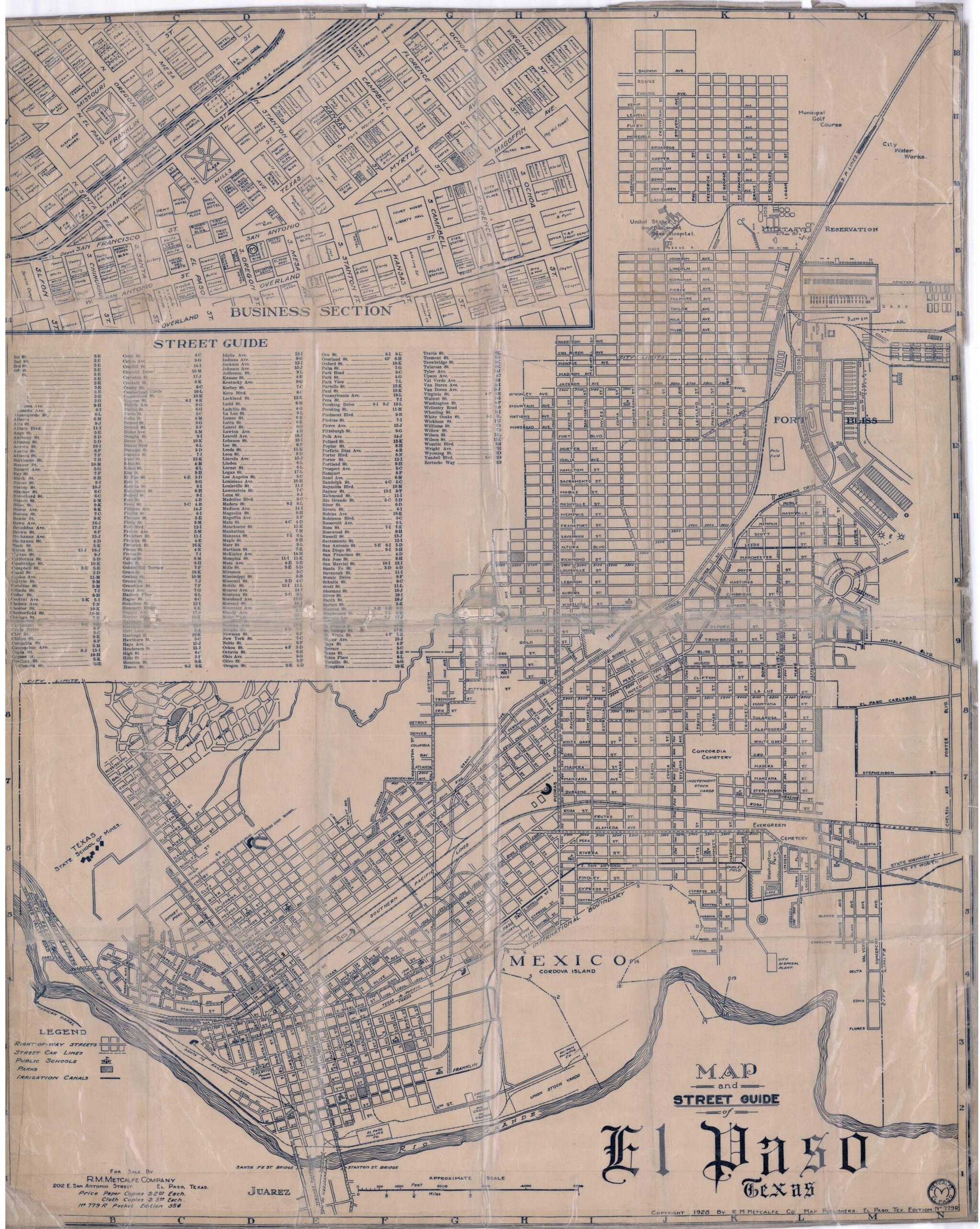 Map and Street Guide of El Paso, Texas circa 1925 - DIGIE