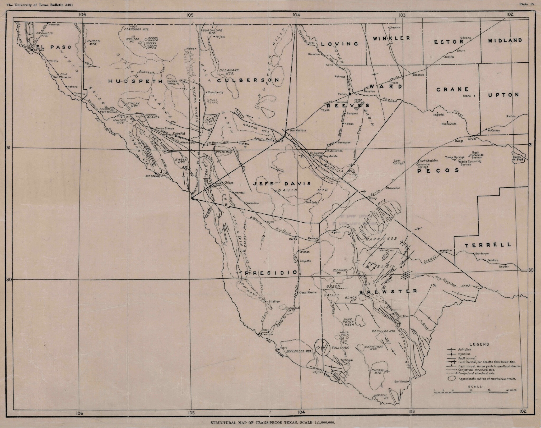 Structural Map of Trans-Pecos Texas - DIGIE